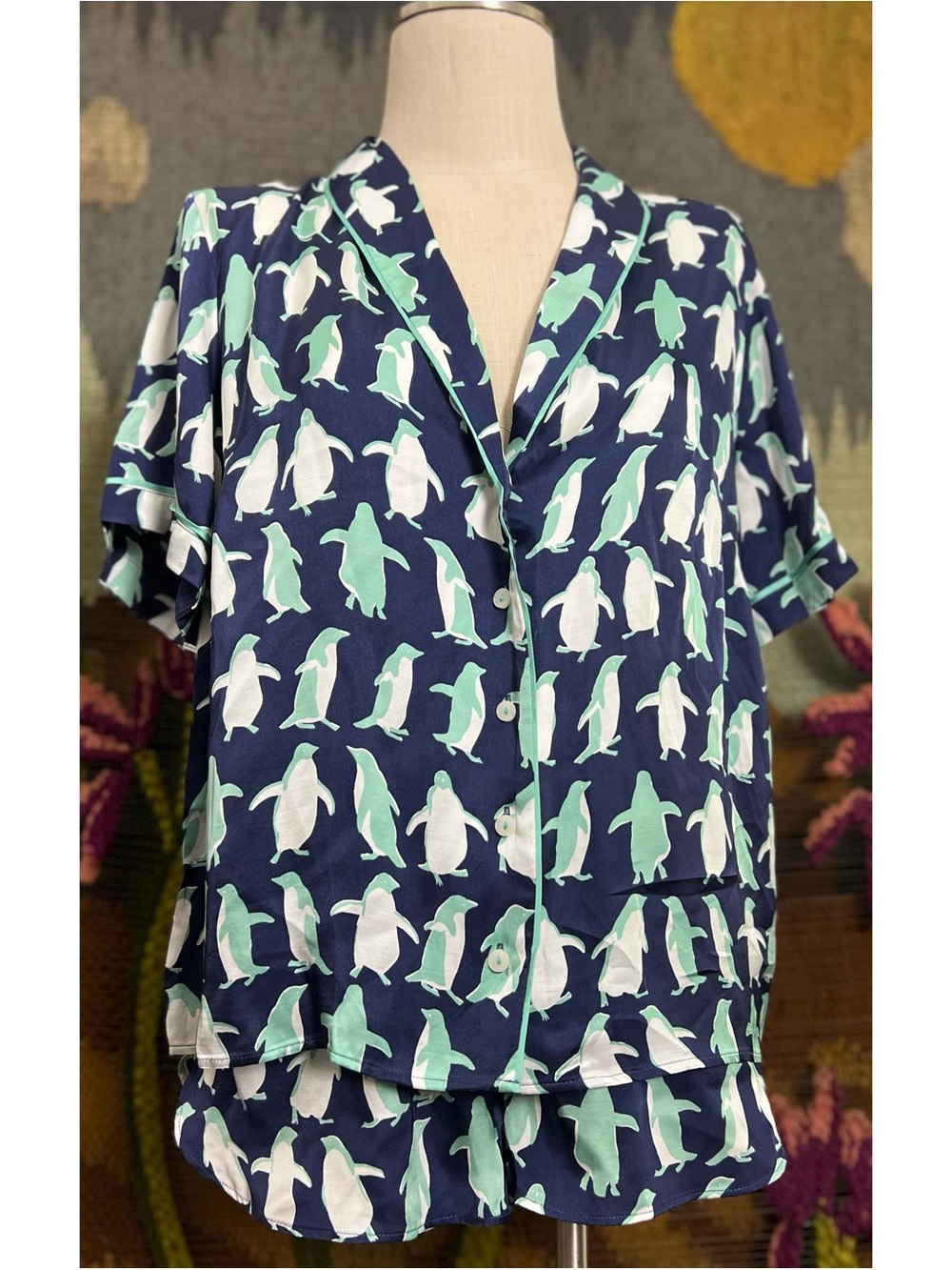 Anthropologie Silky Penguin Pajama Set L